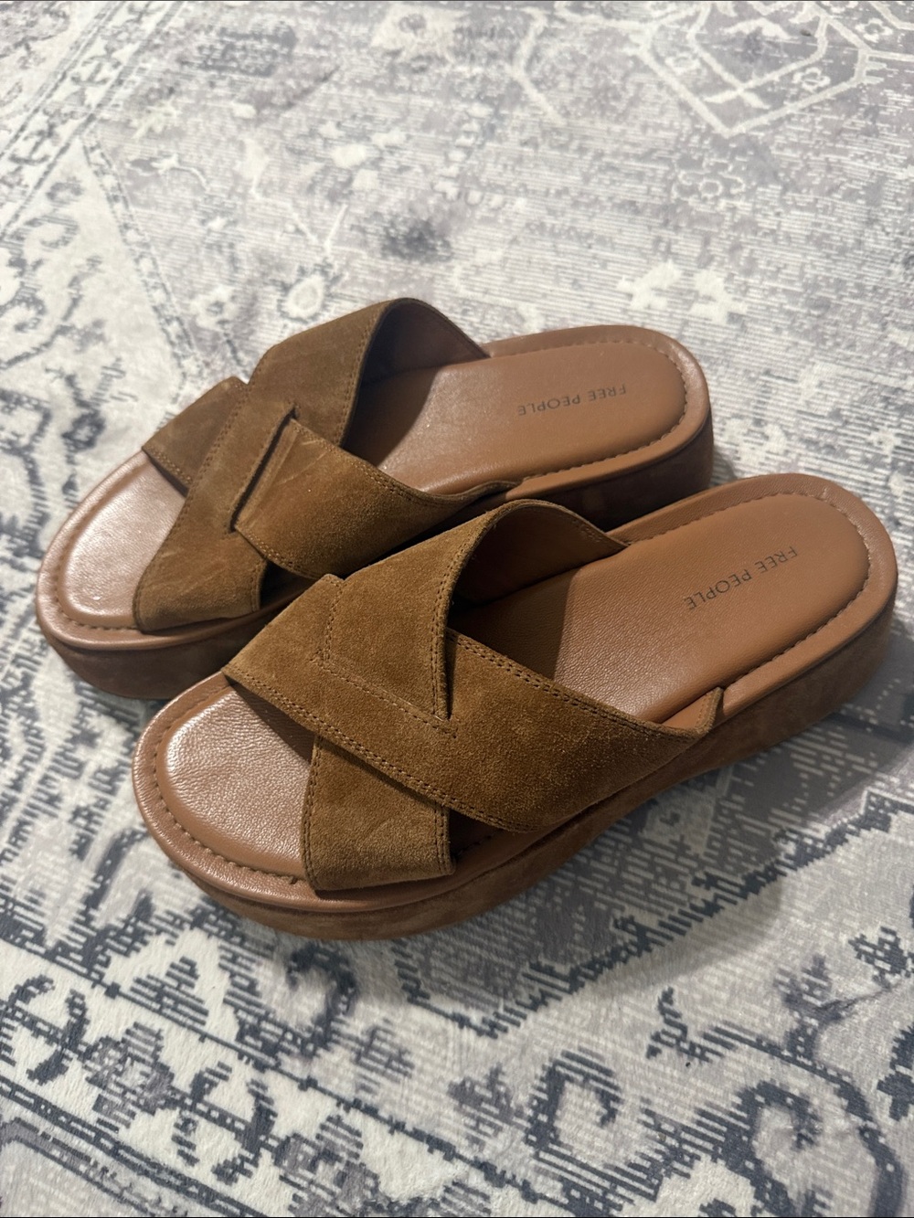 Free People Brown Suede Crisscross Platform Slides